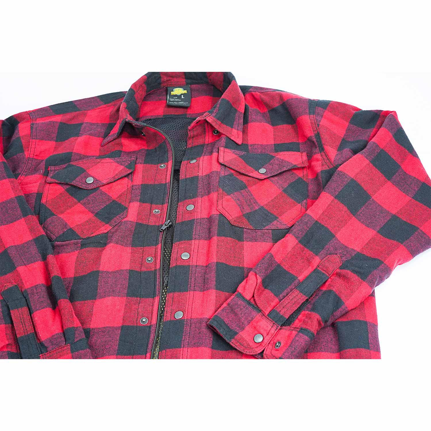 Motorcycle Ridding Flannel Shirt Reinforced With Kevlar – Red.