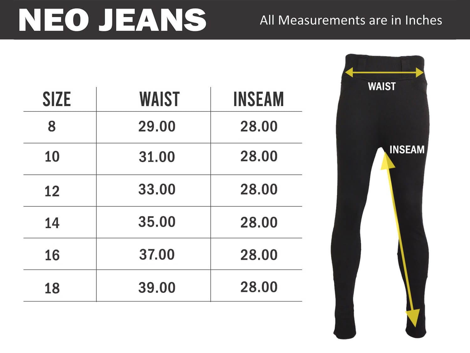 Leggings sizechart