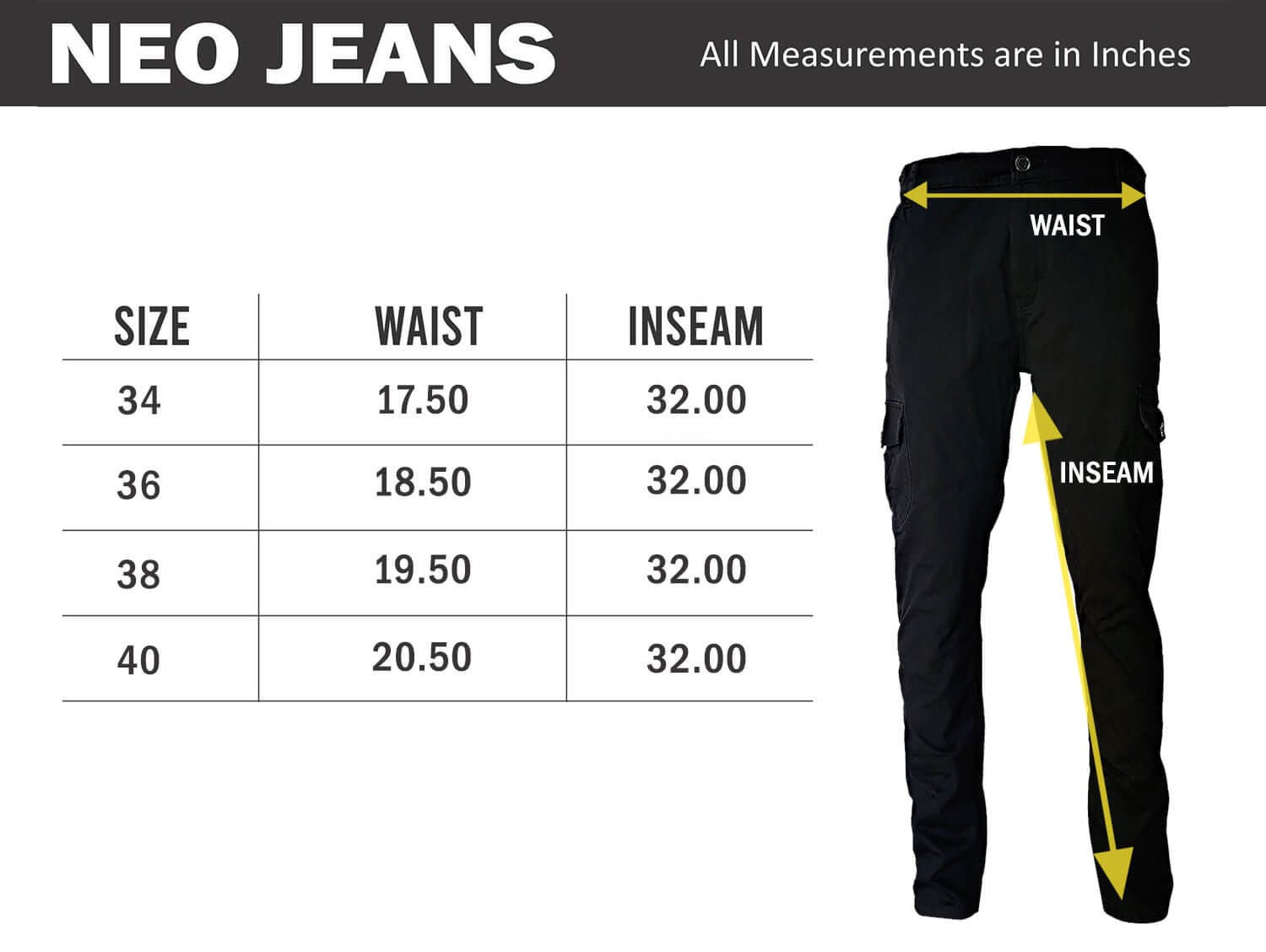 Motorcycle trousers sizechart