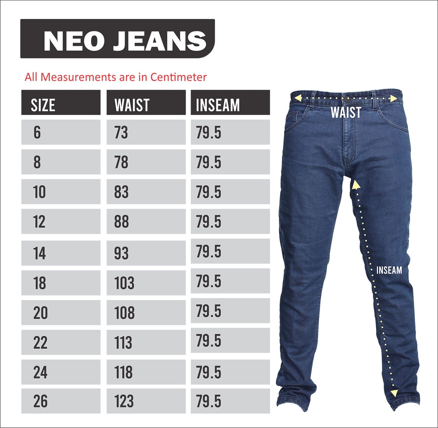 Women Jeans sizechart